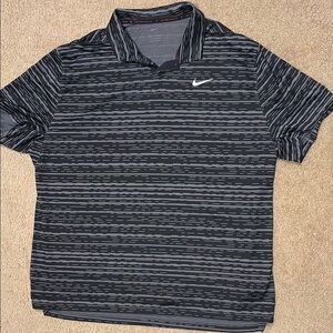 Tiger Woods Men's Black and Gray Striped Polo Shirt